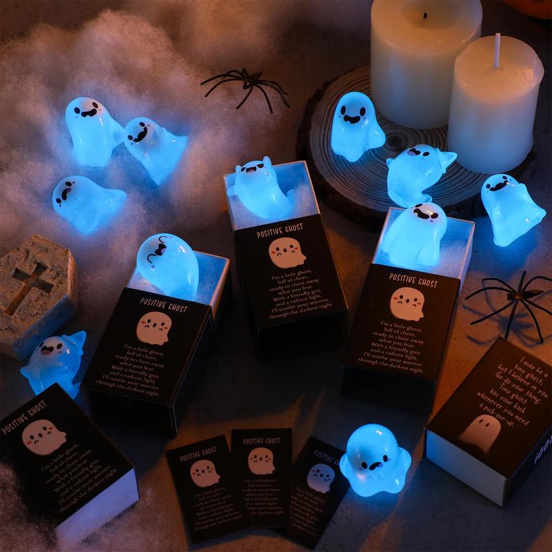 36/72 Sets Halloween Mini Ghost Figures with Box Glow in the Dark Mini Resin for Halloween Party Favors Basket Stuffer Positive Gift for Coworkers Teacher Student