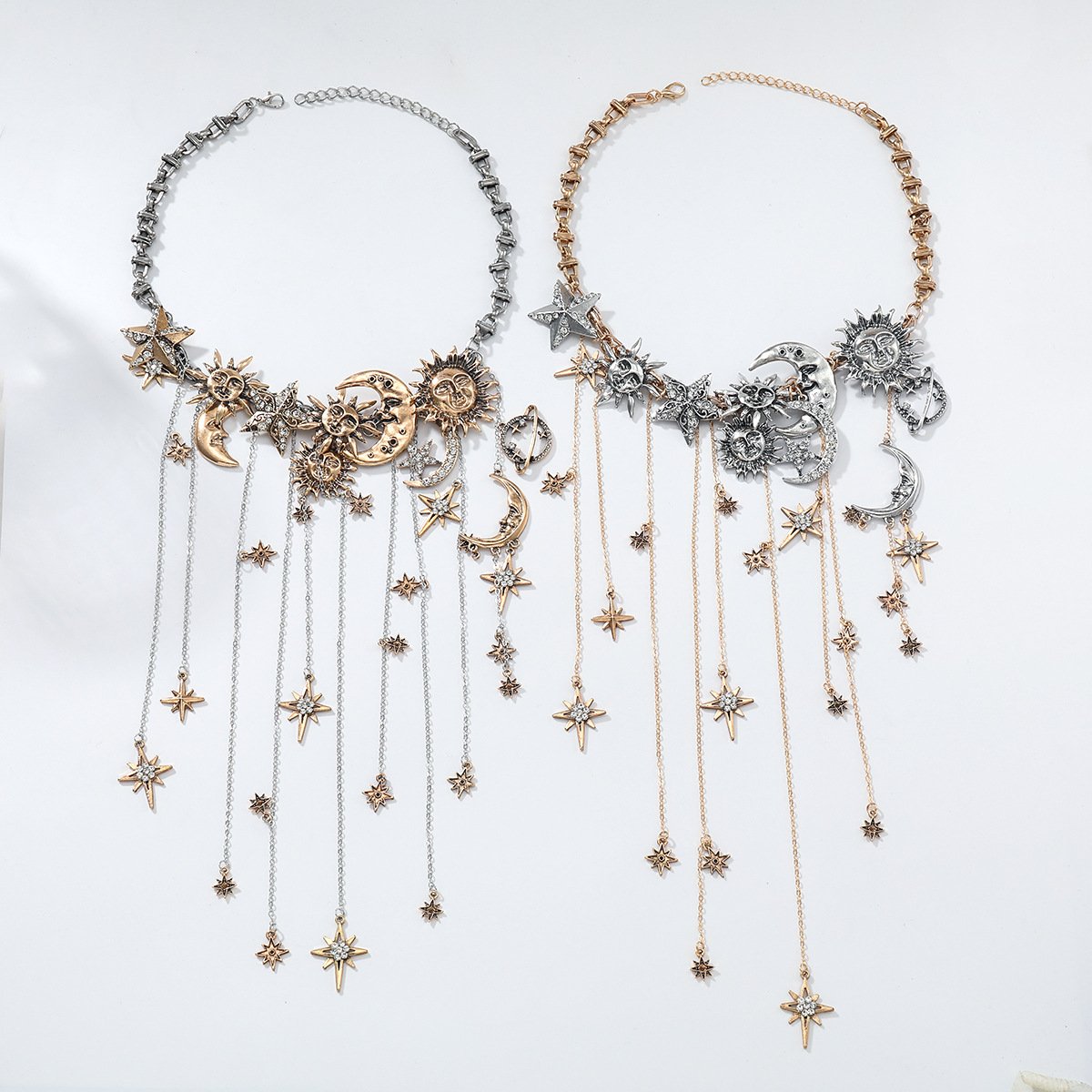 🔥LAST DAY SALE - ☀️Sun Moon Stars Multi Pendant Tassel Necklace🌙
