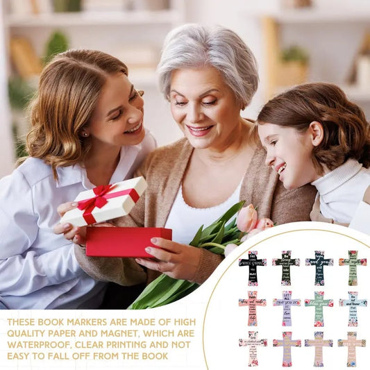 🔥LAST DAY 50% OFF -📖12 Pcs Magnetic Cross Bookmarks Gifts for Bible Study, Readers, Teachers, Students🌸✝️