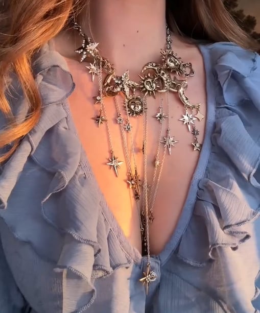 🔥LAST DAY SALE - ☀️Sun Moon Stars Multi Pendant Tassel Necklace🌙